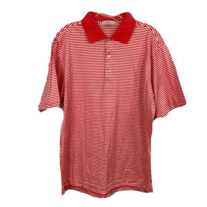 Peter Millar Polo Shirt Mens Sz L Coral Red White‎ Stripe Short Sleeve Stretch
